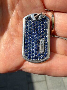 Rich blue sapphire and sterling silver dog tag